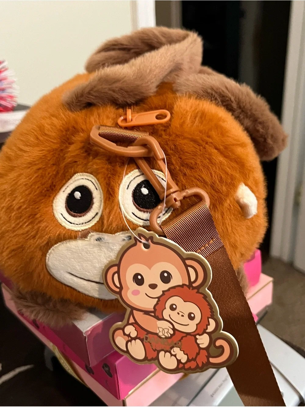 Plush Monkey Crossbody Bag in Brown for Kids